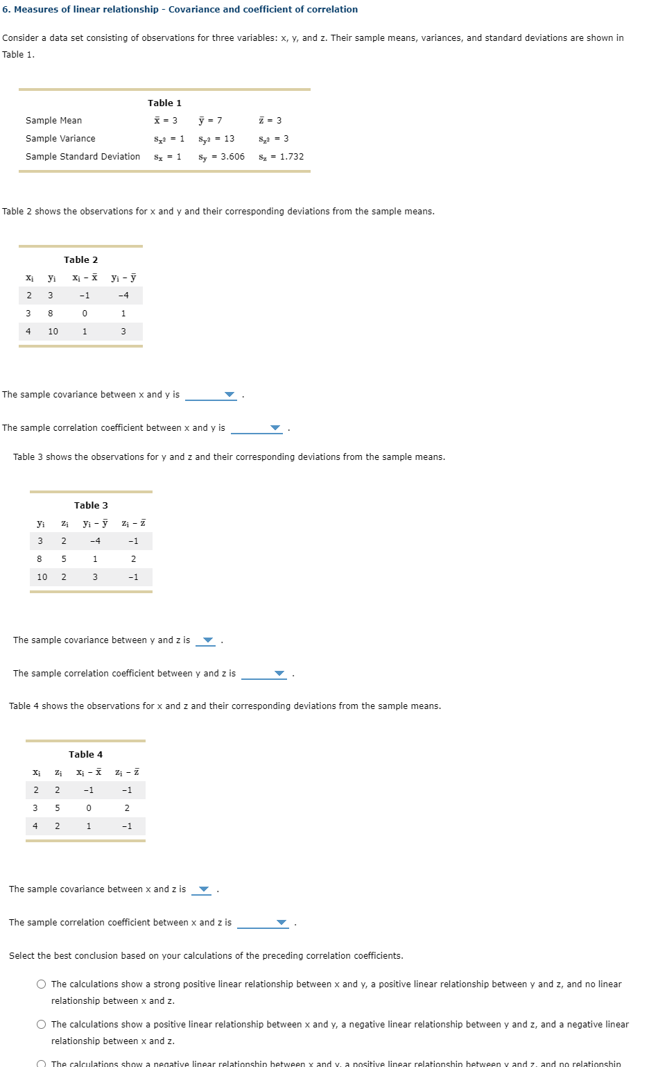 Solved 6. Measures of linear relationship - Covariance and | Chegg.com