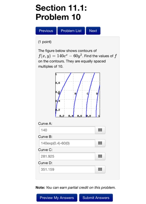 Solved The figure below shows contours of f(x, y) = 140e^x - | Chegg.com