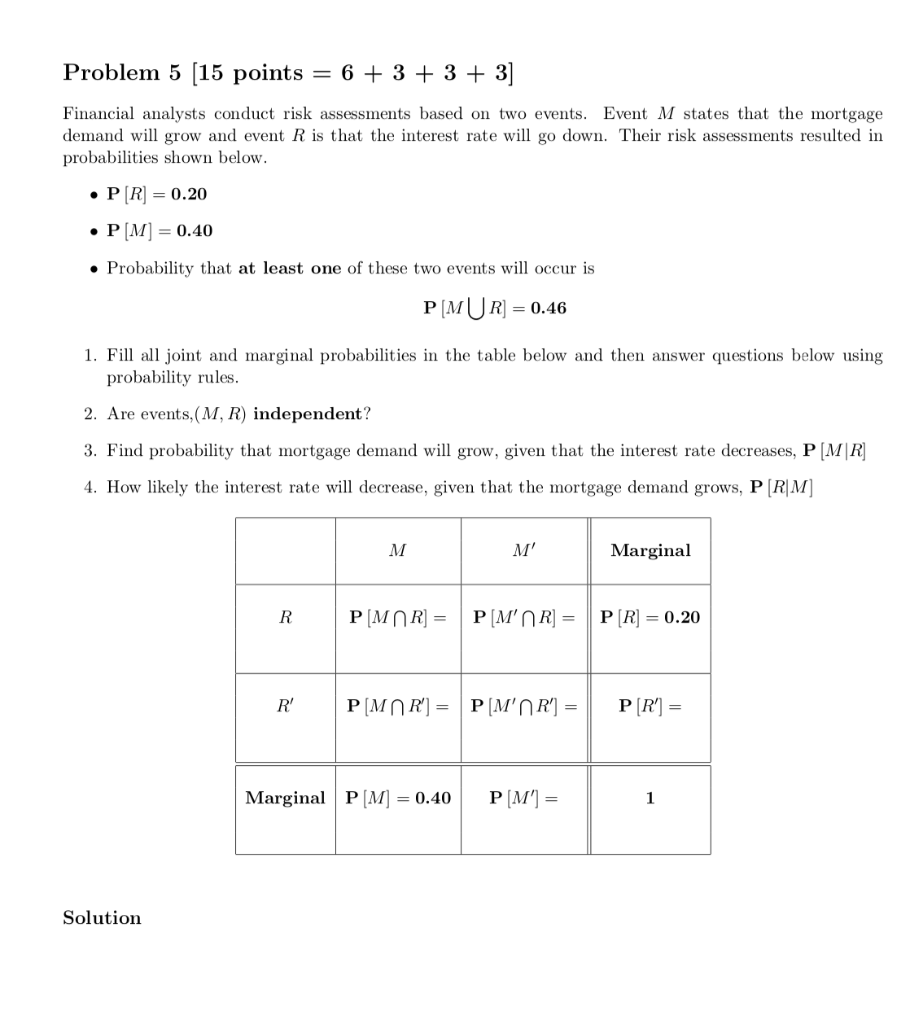 Solved Problem 5 (15 points = 6 + 3 + 3 + 3] Financial | Chegg.com