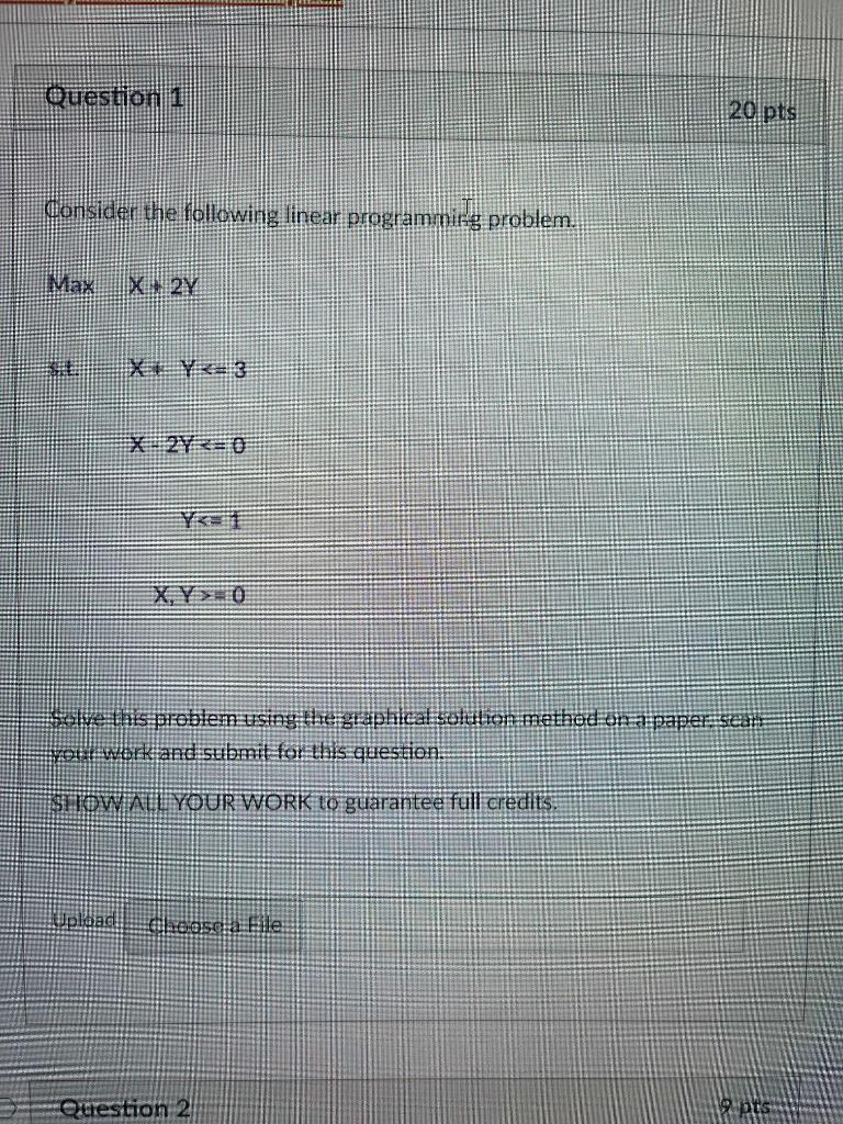 Solved Question 1 20 pts Consider the following linear | Chegg.com