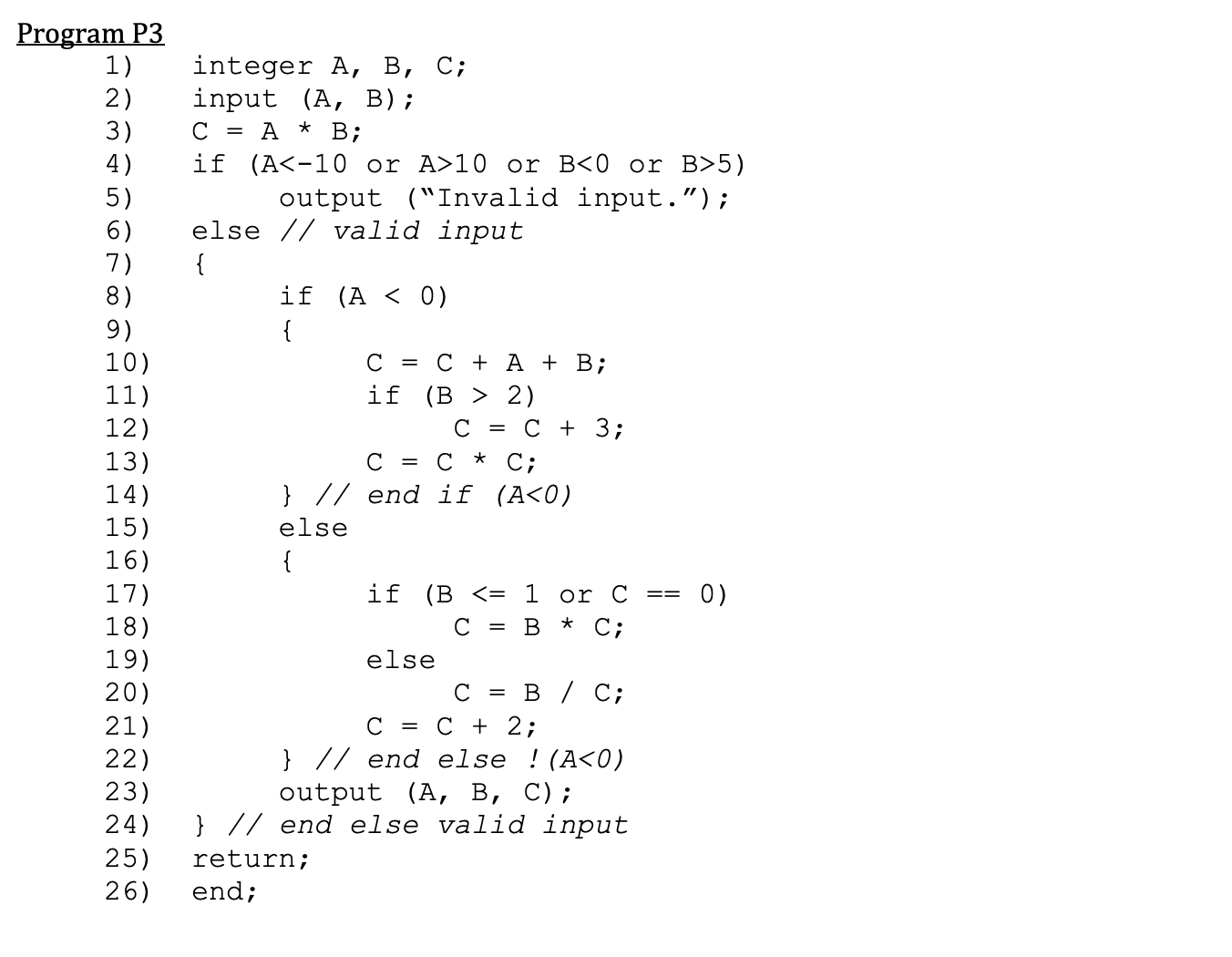 Solved 5. For the following program P3 written in | Chegg.com