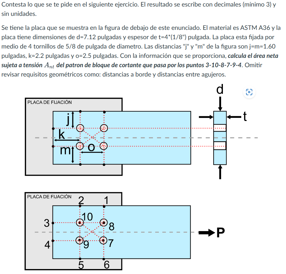 Contesta lo que se te pide en el siguiente ejercicio. El resultado se escribe con decimales (mínimo 3) y sin unidades. Se ti