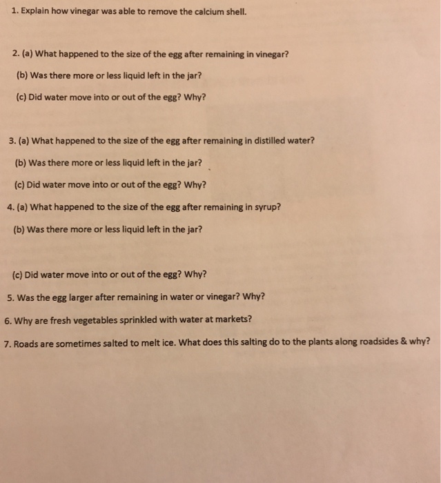 Solved Explain how vinegar was able to remove the calcium