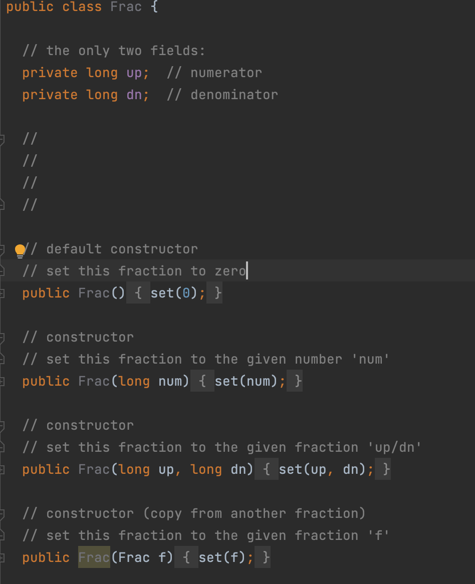 Solved public class Frac { // the only two fields: private | Chegg.com