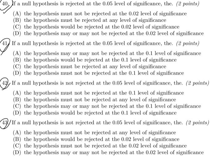 null hypothesis rejected at the 0.05 level