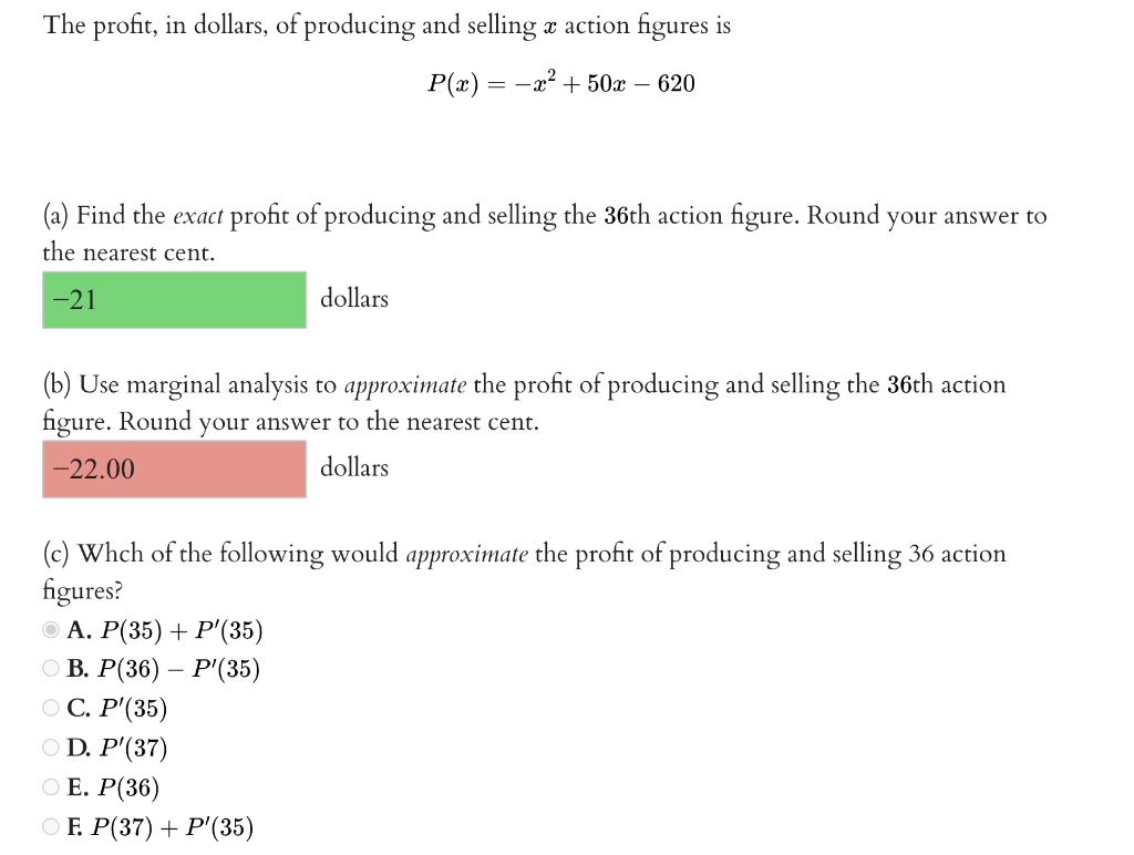 Solved The profit, in dollars, of producing and selling x | Chegg.com, image size:1024x772