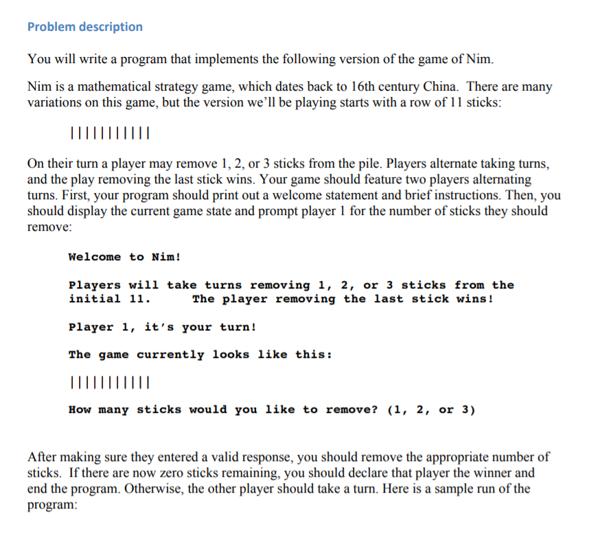 Problem description You will write a program that | Chegg.com