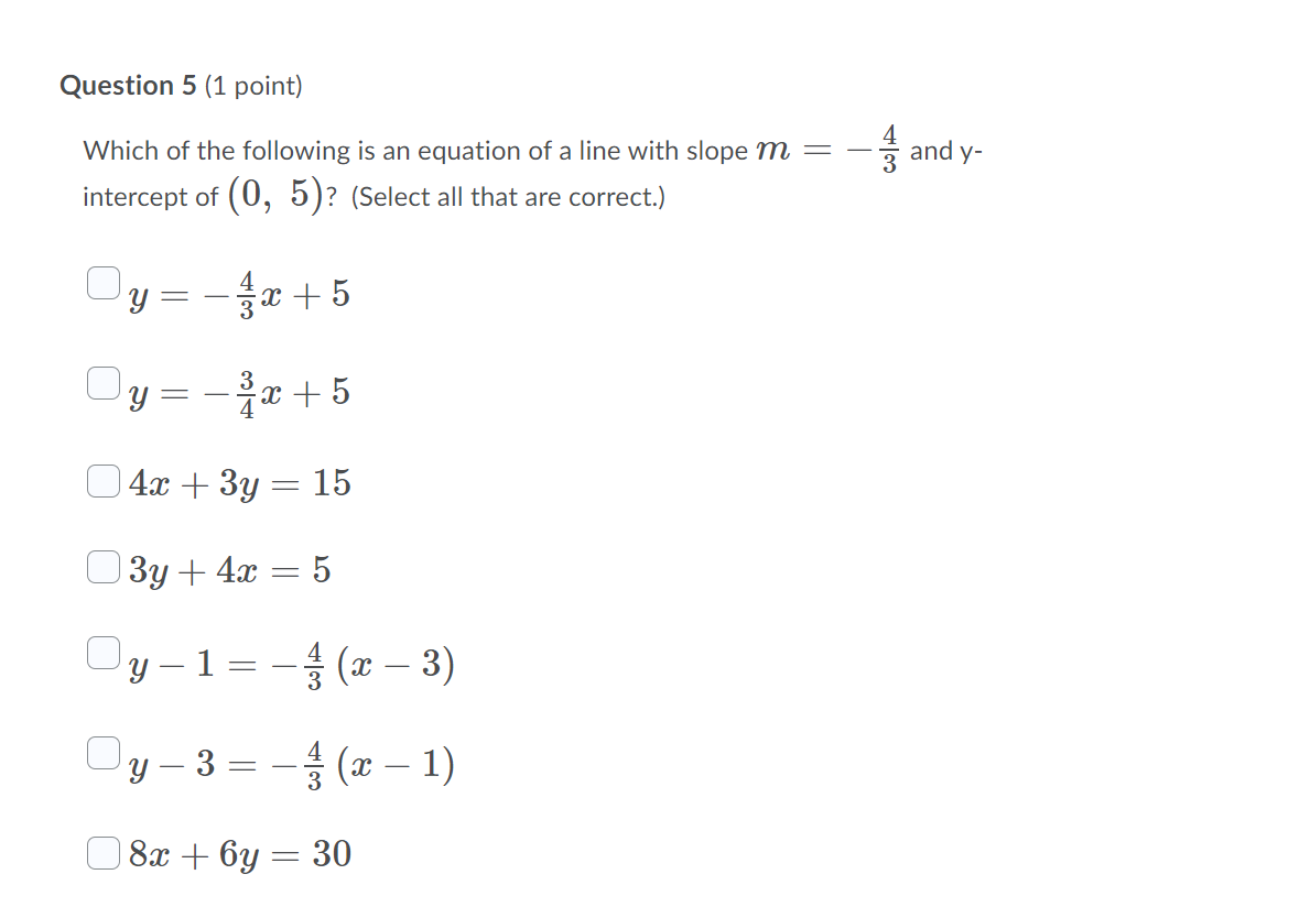 Solved Question 1 (1 point) What is the slope of the line | Chegg.com