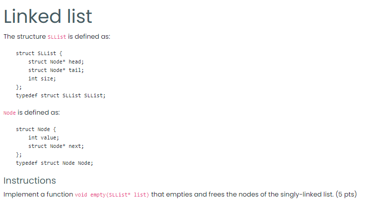 Solved Linked list The structure Sllist is defined as: | Chegg.com