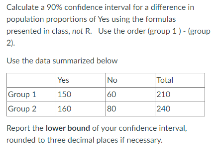 Solved Calculate a 90% confidence interval for a difference | Chegg.com