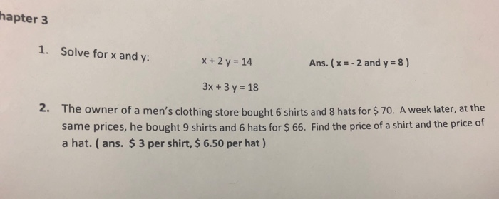 Solved hapter 3 1. Solve for x and y: x+ 2 y 14 Ans. (x-2 | Chegg.com