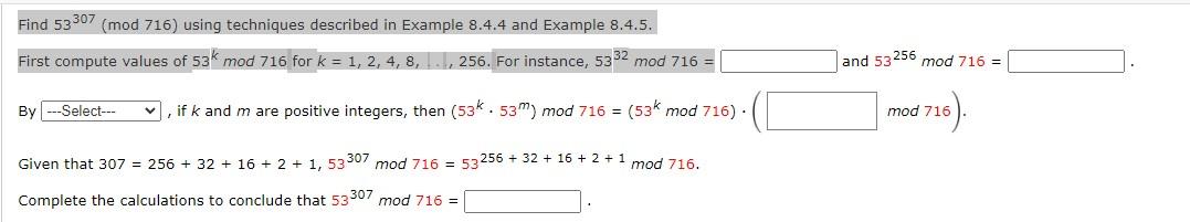 Solved Find 53307 (mod 716) using techniques described in | Chegg.com