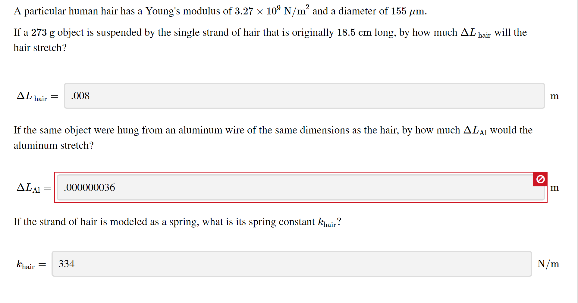 Solved A particular human hair has a Young s modulus of 3.27