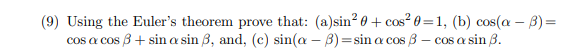 Solved (9) Using the Euler's theorem prove that: (a) | Chegg.com