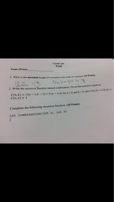 Solved COMP 285 Esam Name (Print): 1. What is the maximal | Chegg.com