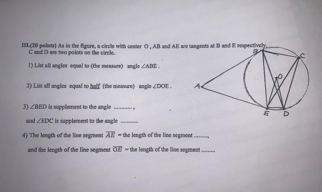 Solved Iii Points As In The Figure A Circle With Ce Chegg Com