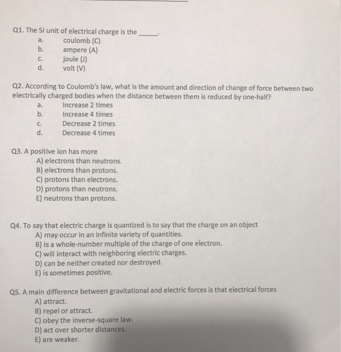 Solved 01 The Si Unit Of Electrical Charge Is The A Chegg Solved 01 The Si Unit Of Electrical Charge Is The A Chegg