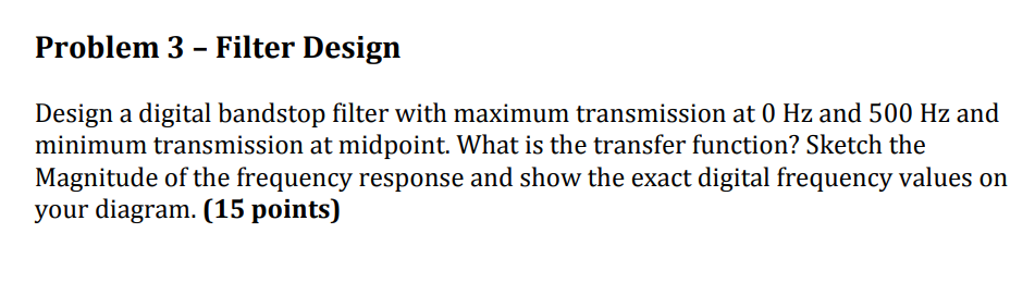 Solved Problem 3 - Filter Design Design a digital bandstop | Chegg.com