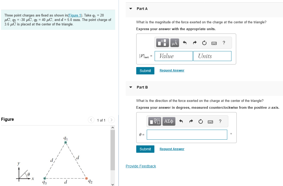 Solved Three point charges are fixed as shown i . Take q1=20 | Chegg.com