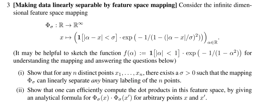 3 [Making data linearly separable by feature space | Chegg.com