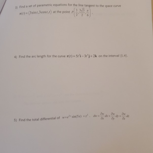 Solved 3) Find a set of parametric equations for the line | Chegg.com