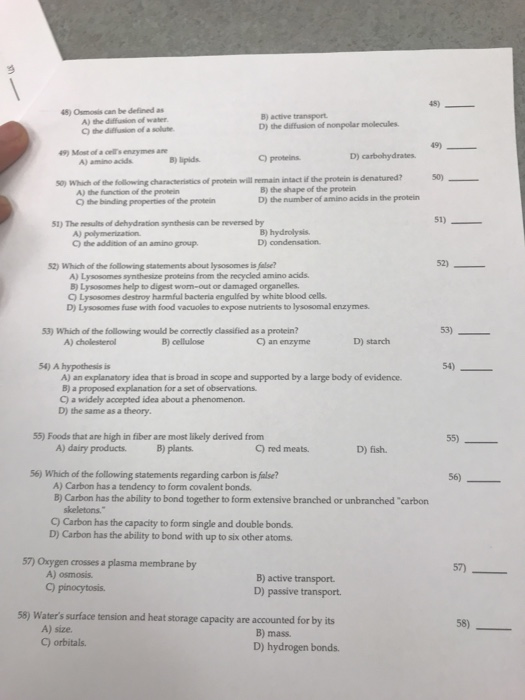 Solved 45) Osmosis can be defined as A) the diffusion of | Chegg.com