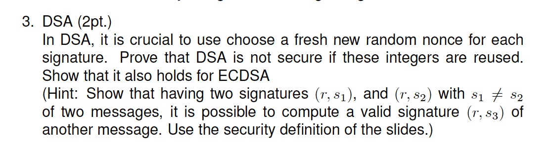 Solved DSA (2pt.)In DSA, it is crucial to use choose a fresh | Chegg.com