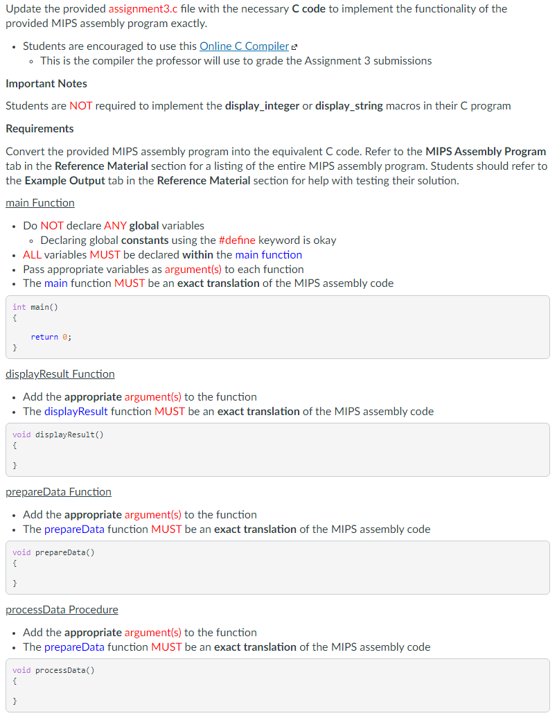 Solved THE FINAL OUTPUT MUST BE IN C The C code provided is | Chegg.com