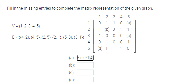 Solved Fill in the missing entries to complete the matrix | Chegg.com
