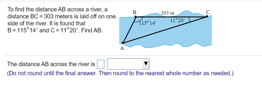 Solved B с To find the distance AB across a river, a | Chegg.com
