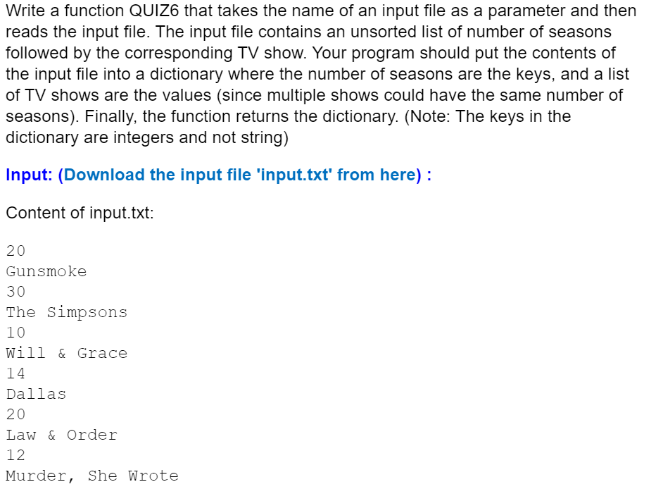 Solved Write a function QUIZ6 that takes the name of an | Chegg.com