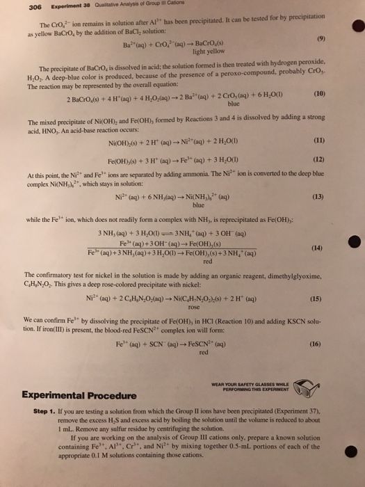 Solved Experiment 38 Qualitative Analysis of Group Ⅲ Cations