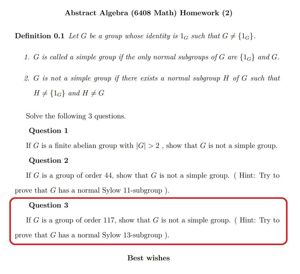 Solved Abstract Algebra (6408 Math) Homework (2) Definition | Chegg.com