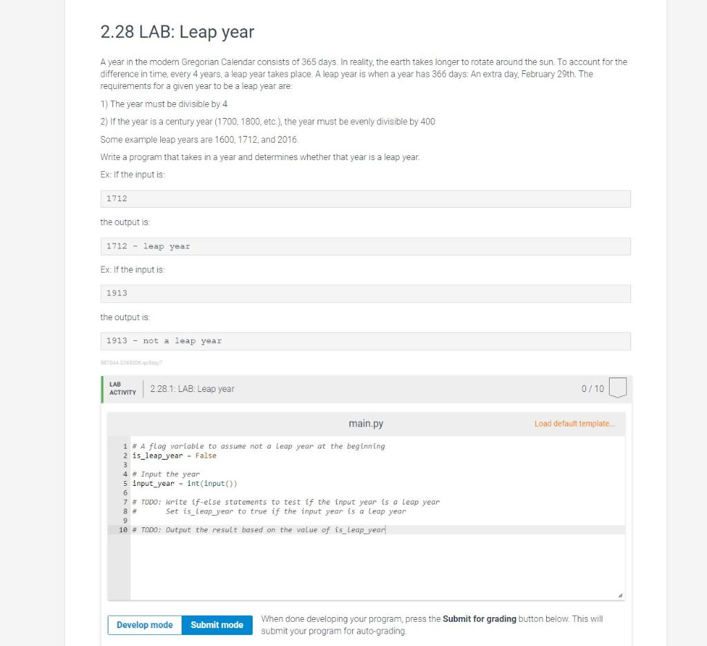 Solved 2 28 LAB Leap Year A Year In The Modem Gregorian Chegg