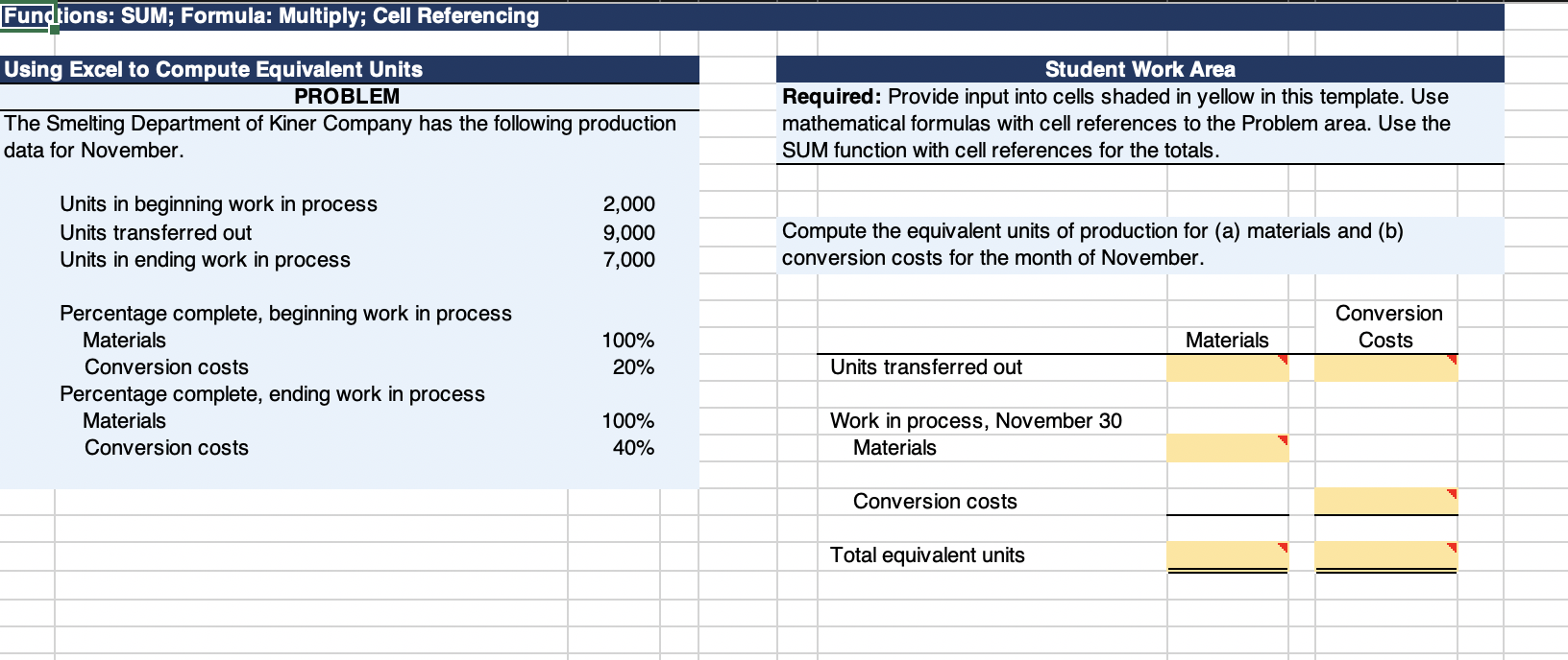 Solved Fundtions SUM; Formula Multiply; Cell Referencing
