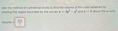 Solved Use the method of cylindrical shells to find the | Chegg.com