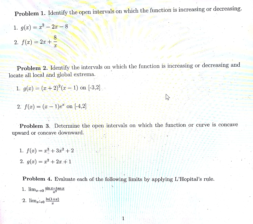 Open Interval Example Problem Solved Problem 1. I dentify the open intervals on which the | Chegg.com