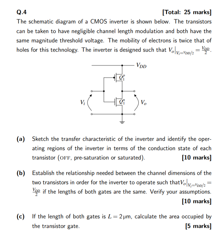Solved Q.4 (Total: 25 marks] The schematic diagram of a CMOS | Chegg.com