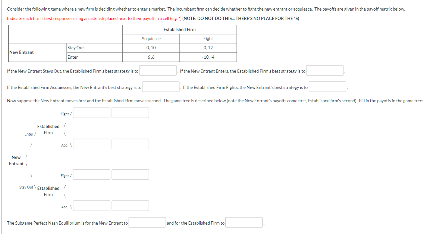 Solved Consider The Following Game Where A New Firm Is | Chegg.com