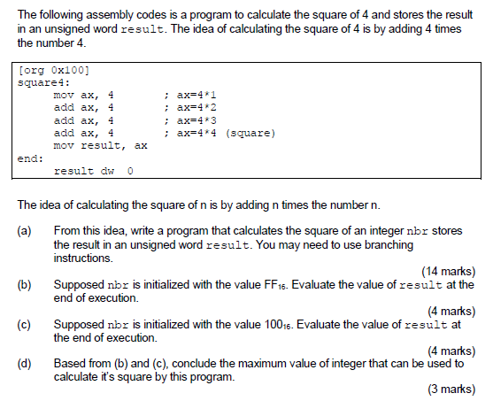 Solved The following assembly codes is a program to | Chegg.com