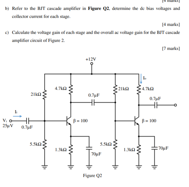 Solved B) Refer To The BJT Cascade Amplifier In Figure Q2, | Chegg.com