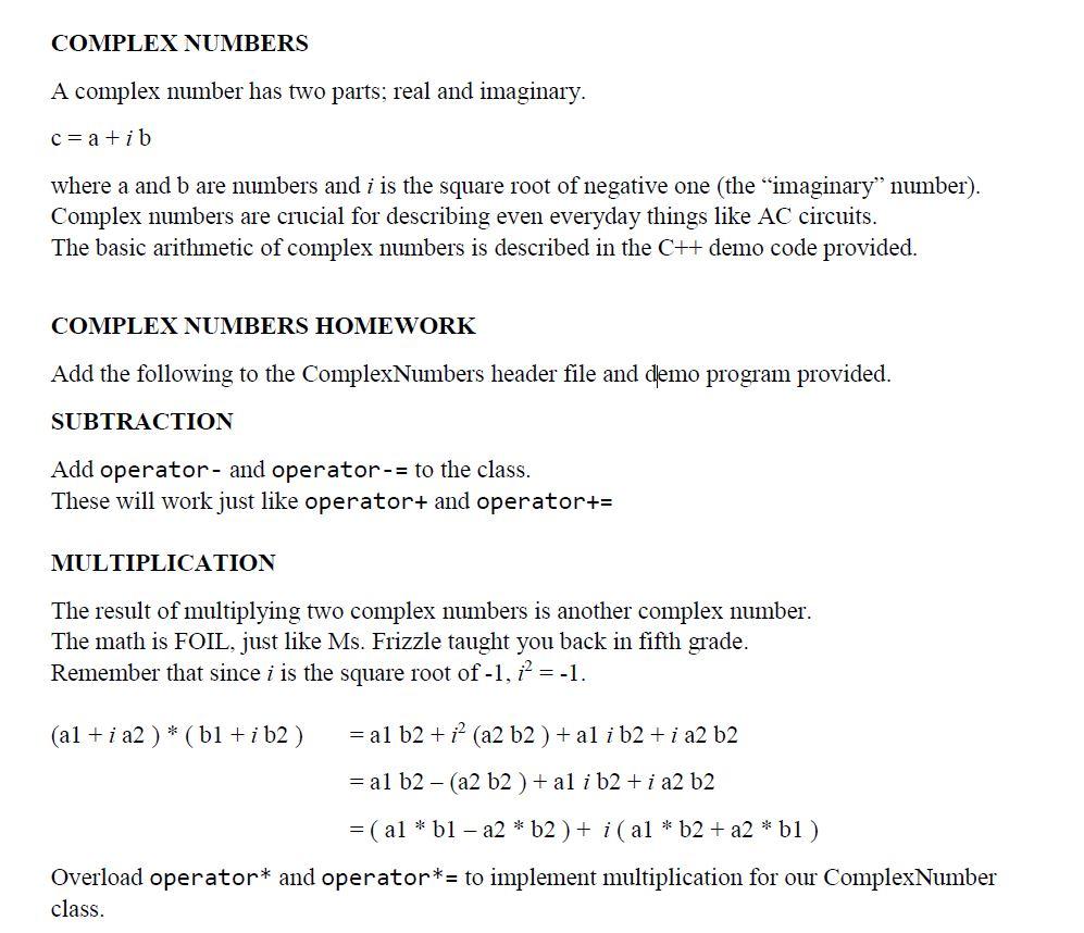 Solved COMPLEX NUMBERS A complex number has two parts; real | Chegg.com