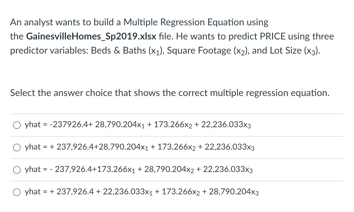 Solved An analyst wants to build a Multiple Regression | Chegg.com