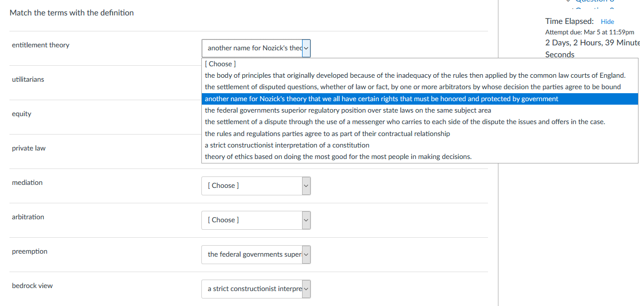 Solved Match the terms with the definition entitlement