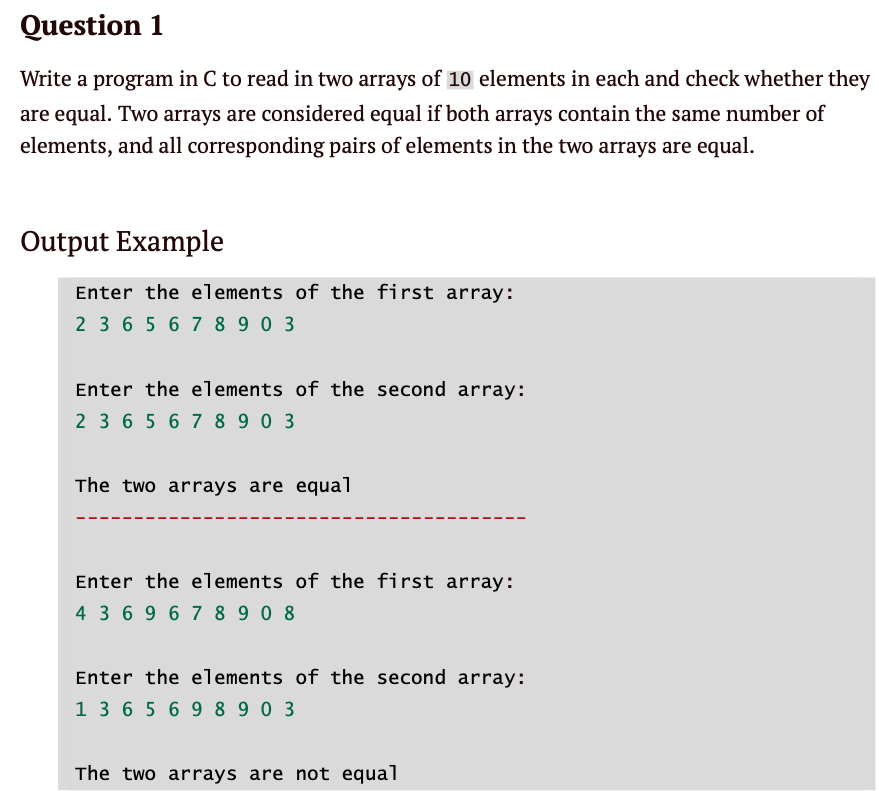 Solved Write A Program In C To Read In Two Arrays Of 10 Chegg