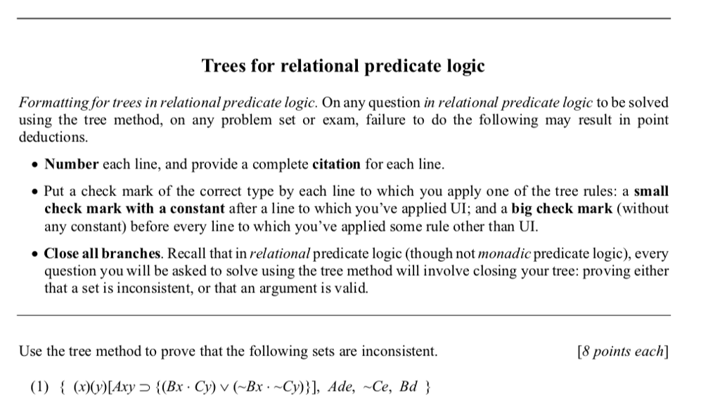 Solved Trees for relational predicate logic Formatting for | Chegg.com