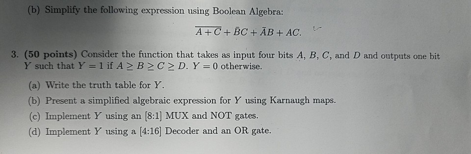 Solved (b) Simplify The Following Expression Using Boolean | Chegg.com