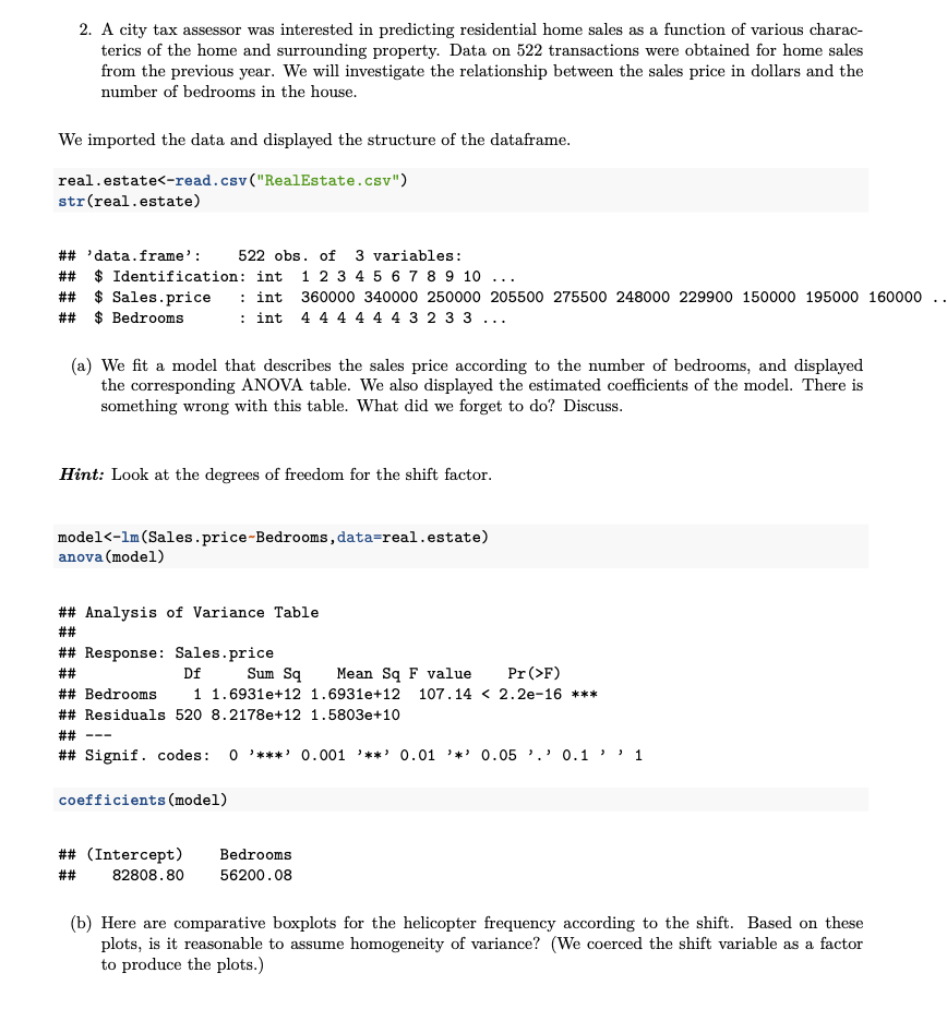 2. A city tax assessor was interested in predicting