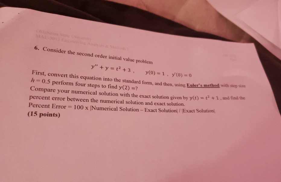 Solved 6. Consider the second order initial value problem y" | Chegg.com