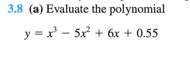 Solved (a) Evaluate the polynomial y=x3−5x2+6x+0.55at | Chegg.com